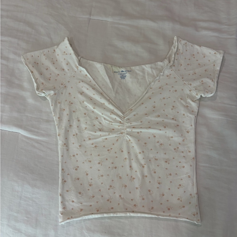 Brandy Melville Cream Floral Crop Top